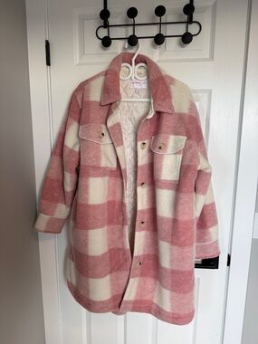 Joe Fresh Pink and Cream Cozy Wool-Blend Jacket